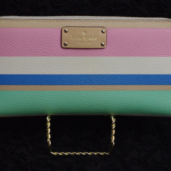 Kate Spade Stacy Grove Street Dune Striped Textured Zip Around Wallet - Picture 1 of 9